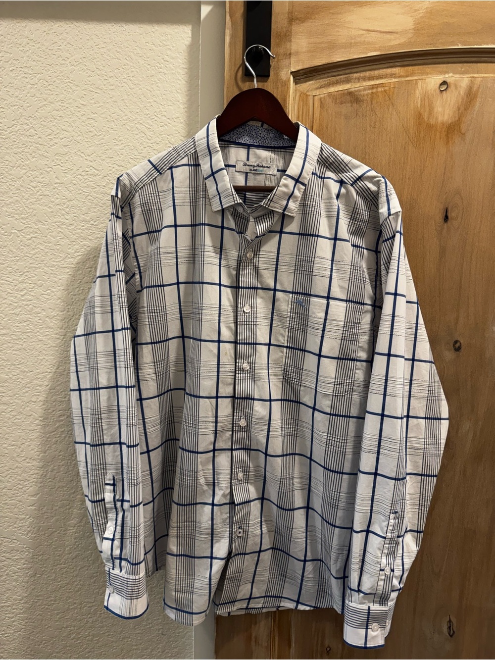 Tommy Bahama Shirt Mens XXL Blue Plaid Button Down Long Sleeve Pima Cotton